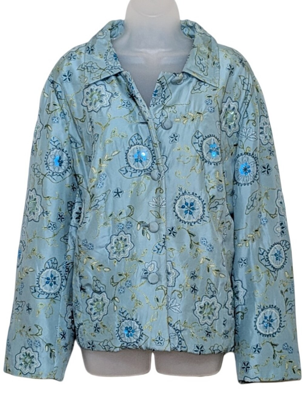 Vintage | Women’s Light Blue Floral Quilted Jacket | Judith Hart | Silk | Y2K